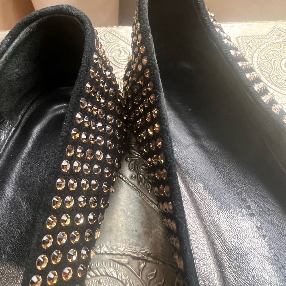 Giuseppe Zannoti Black and Gold Studded Women's Flats. - Picture 5 of 13